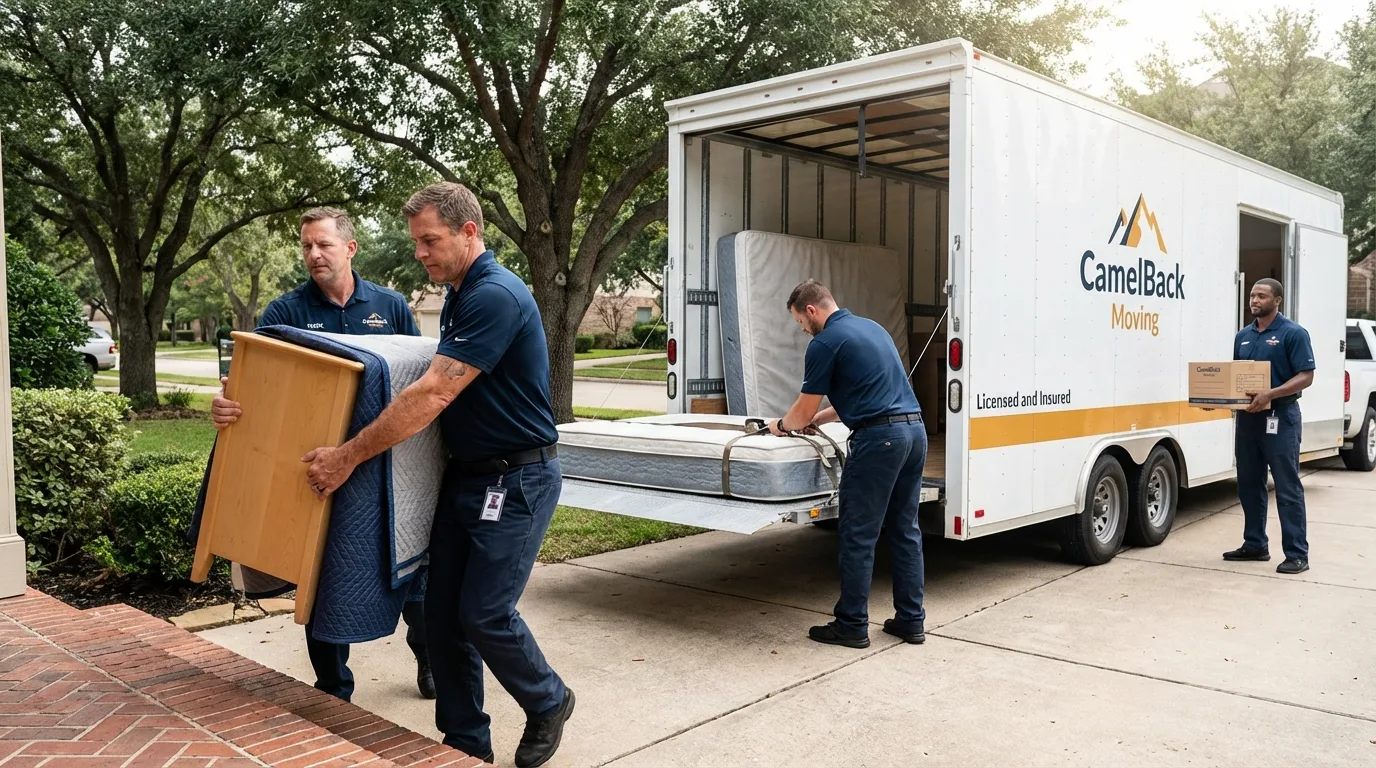 Crew loading residential truck for cross-state move from Hiram, ME