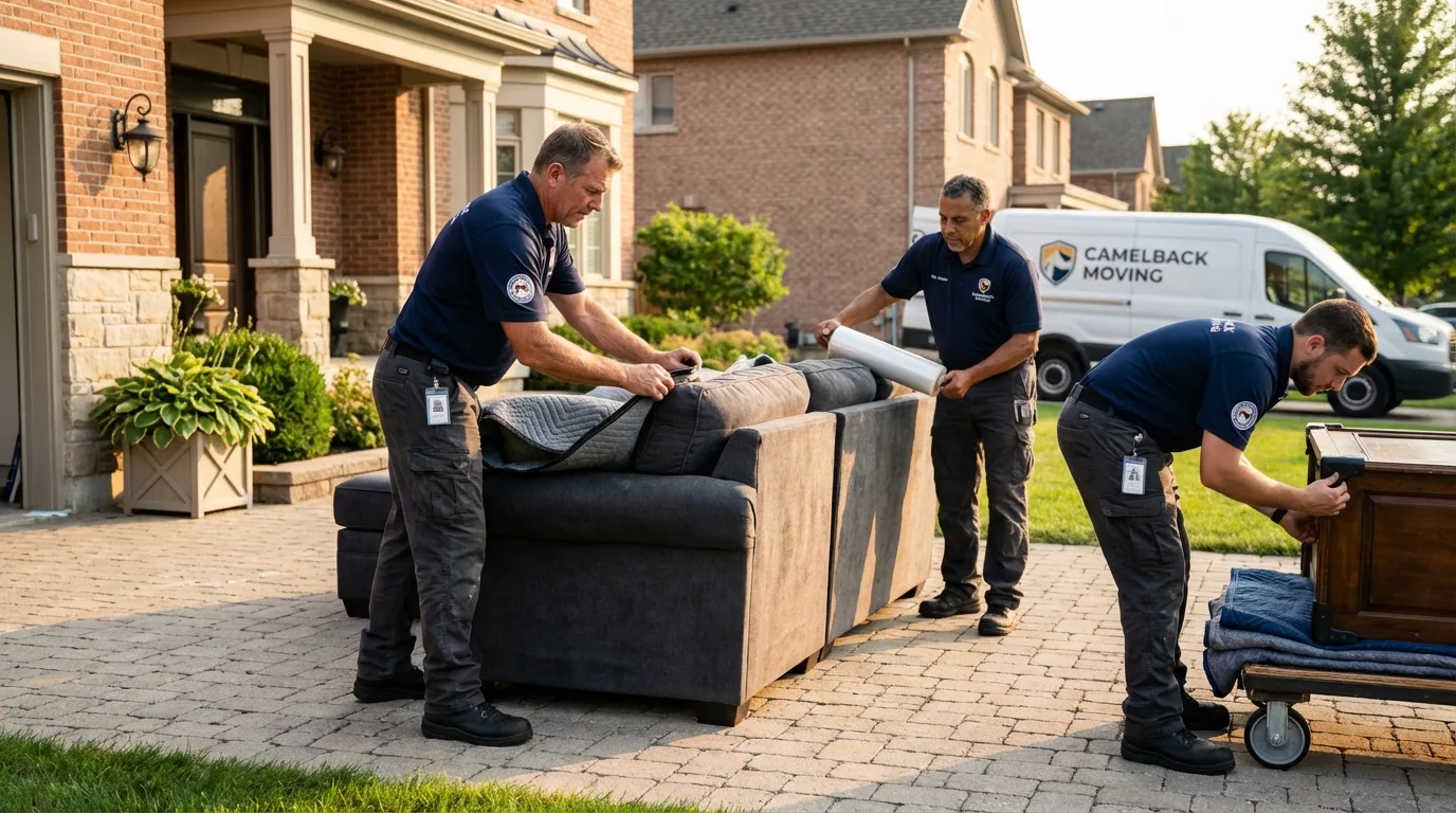 Large estate moving crew wrapping furniture in Hiram, ME